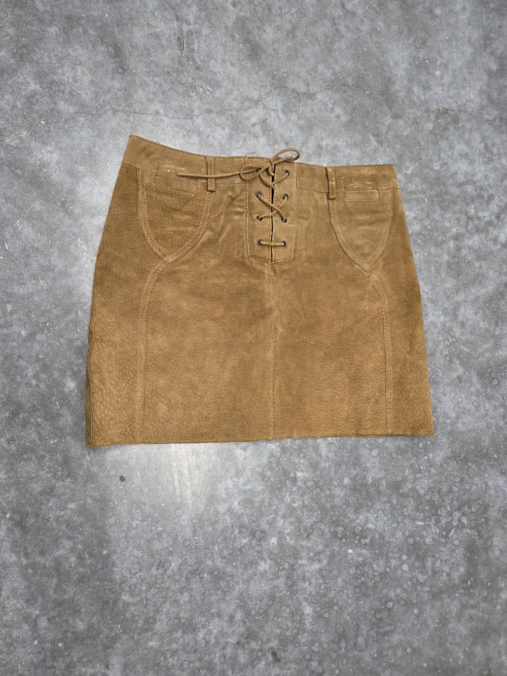mdl Suede Lace-Up Mini Skirt Tan Festival Raver Size 8